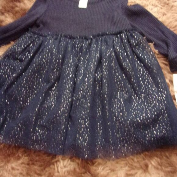 New Carter’s Navy Blue Infant/Toddler Dress with Sparkle Skirt Holiday dress - Picture 2 of 3